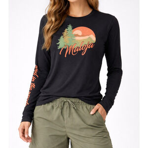 NWT Maloja RingeltaubeM T-Shirt Womens Small Black Graphic Moonless Streetwear